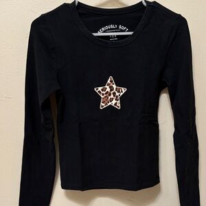 Aeropostale Black Long Sleeve Tee with Leopard Star